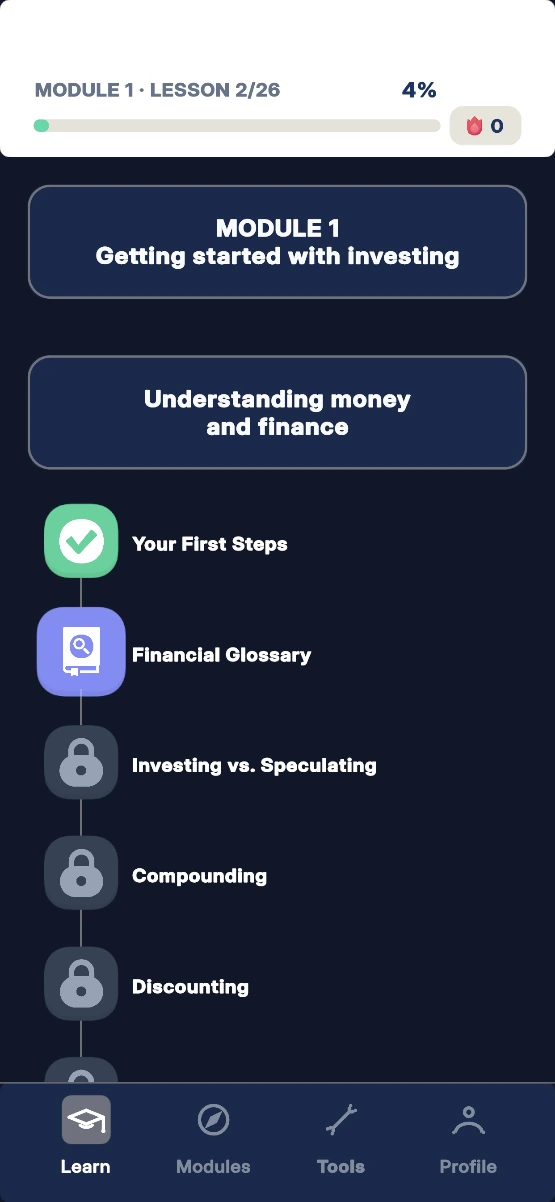Percy app: the lesson path in Module 1