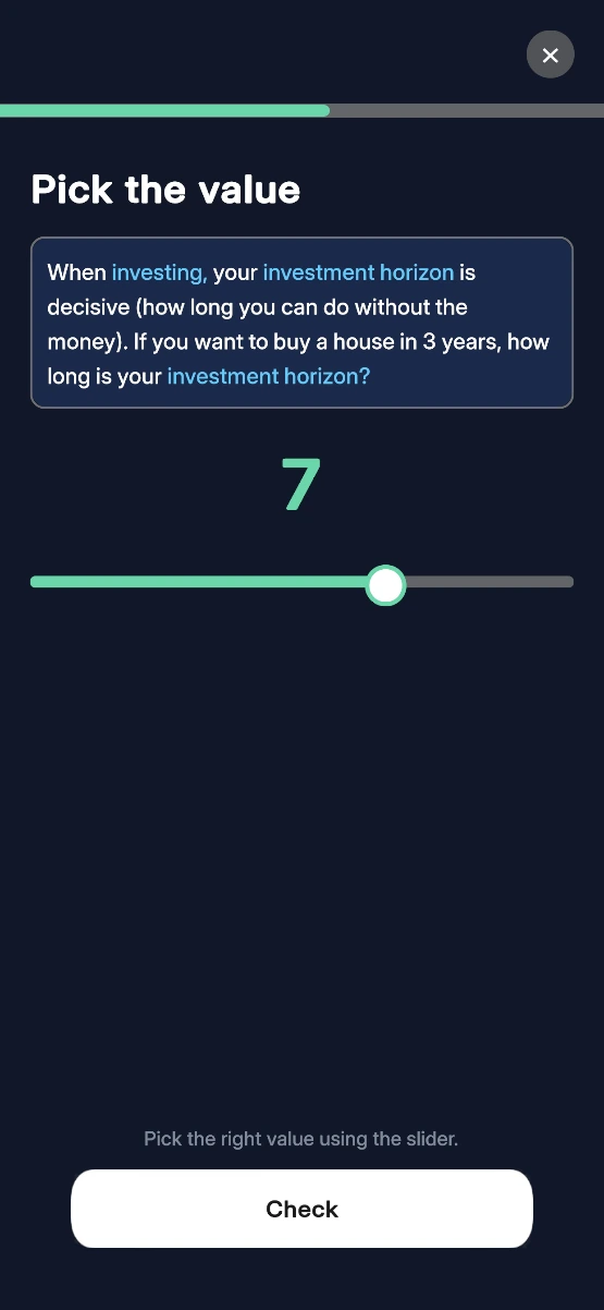 Percy app: a Pick the value exercise with a slider